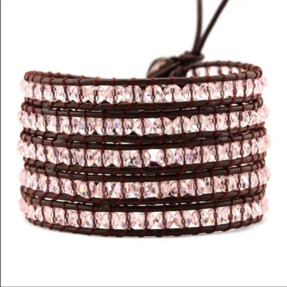 Victoria Emerson Crystal Beads on Brown Wrap Bracelet